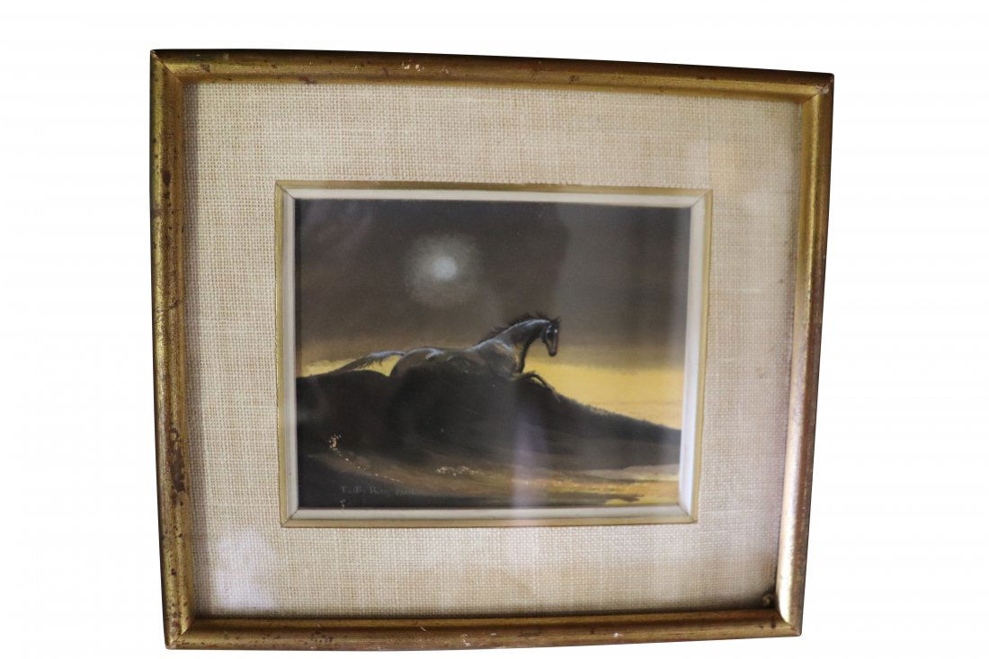 Signed Ruth Ray 1974 Horse galloping in Moonlight (1 of 4)