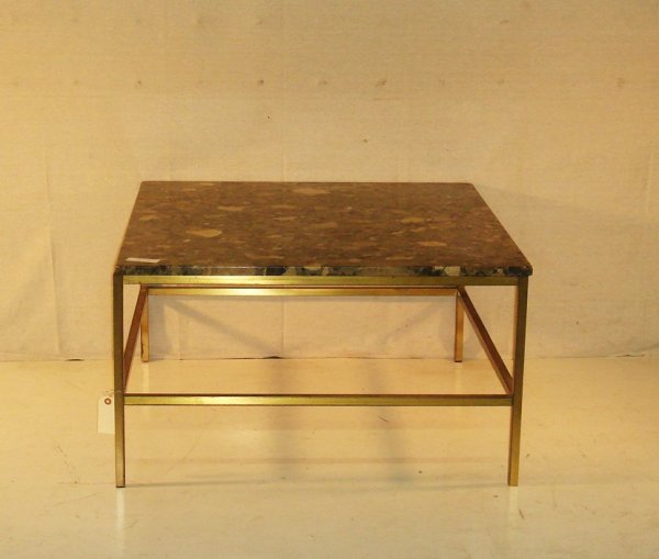 Florence Knoll Marble and Brass Occasional table: Knoll marble top coffee table with tubular brass base (33"x33"x19")