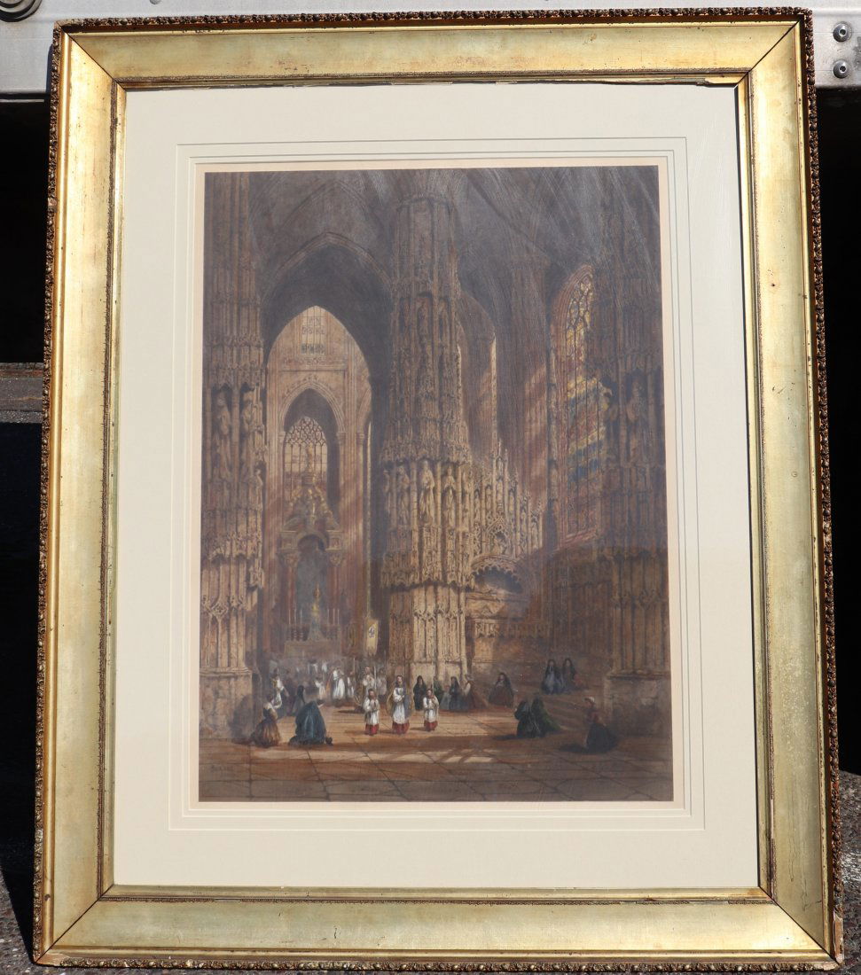 Henri Schafer Cathedral Interior Watercolor. (1 of 4)