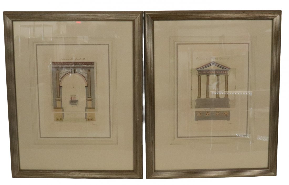 Pair of Architectural elevations Colored  Engravings (1 of 5)