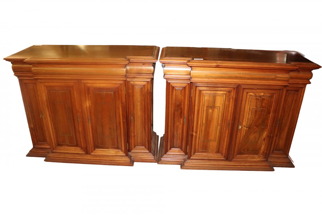 Pair French Matching Commodes with Inlaid Brass Detail (1 of 5)