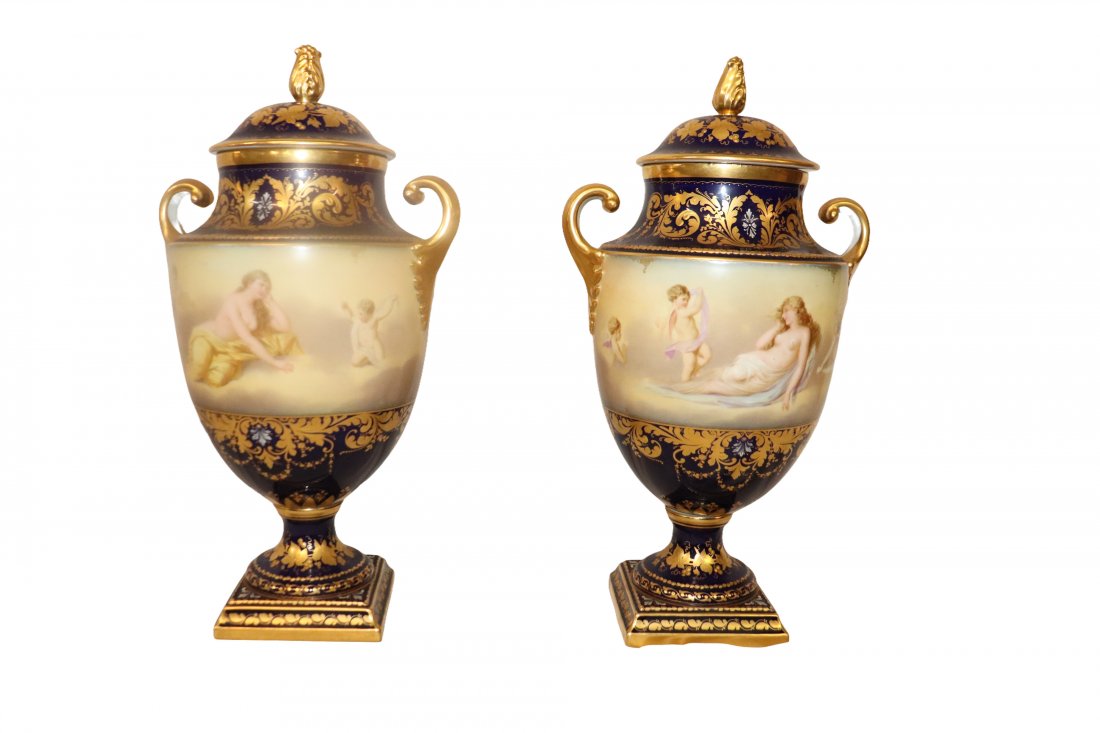 Pair Royal Vienna Signed Hand Painted and Parcel Gilt (1 of 3)