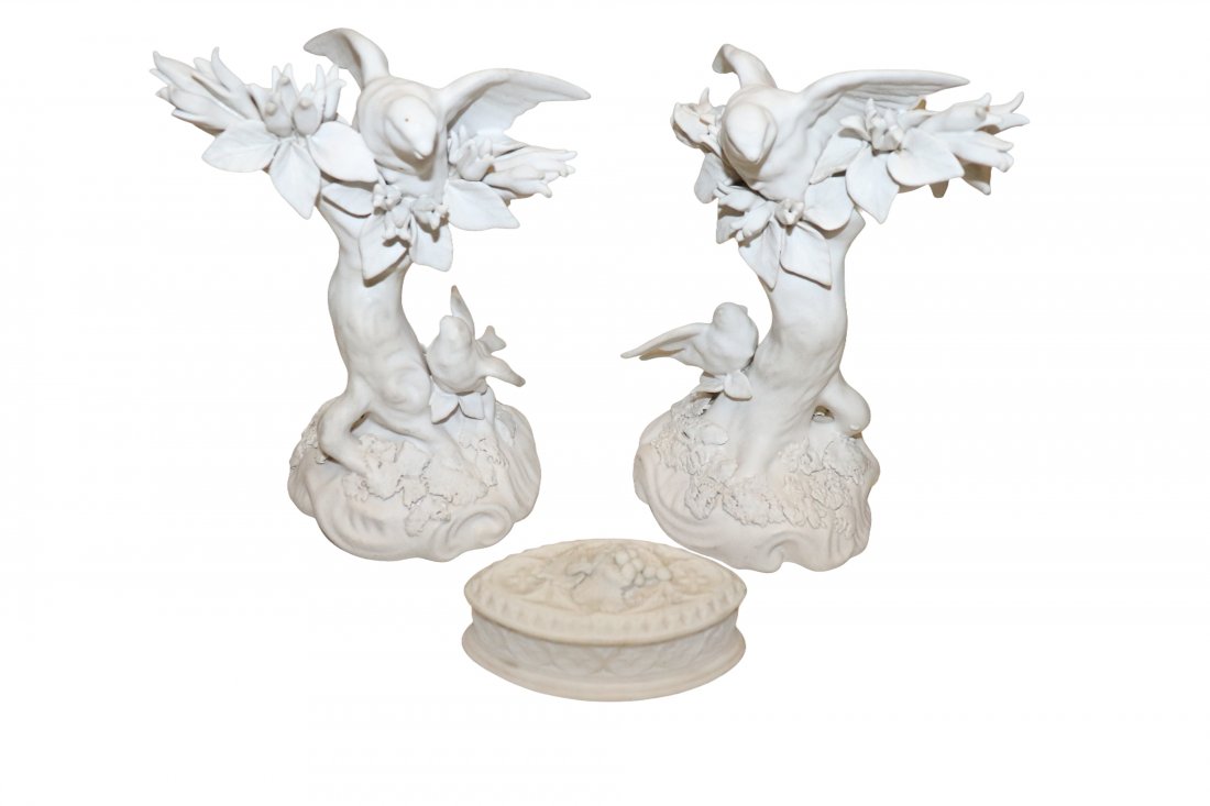 White Bisque Bird Sculpture and Trinket Box (1 of 3)