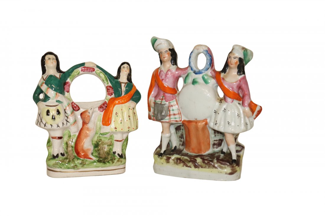 Pair of Dancing Scottish Girls Staffordshire Porcelain (1 of 5)