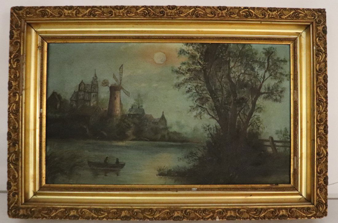 Night Time Men in Boat on Lake Under Moon Painting (1 of 4)