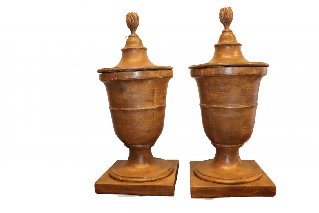 Antique  English Papier Mache Covered Urn Pair (1 of 6)