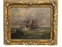 Sailing Ship in Rough Seas Oil on Canvas Signed Boid