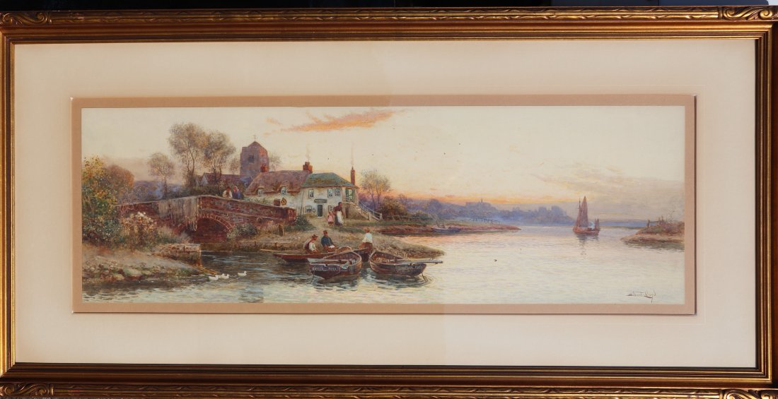 Watercolor Seaside Village Scene. Signed Lloyd (1 of 5)