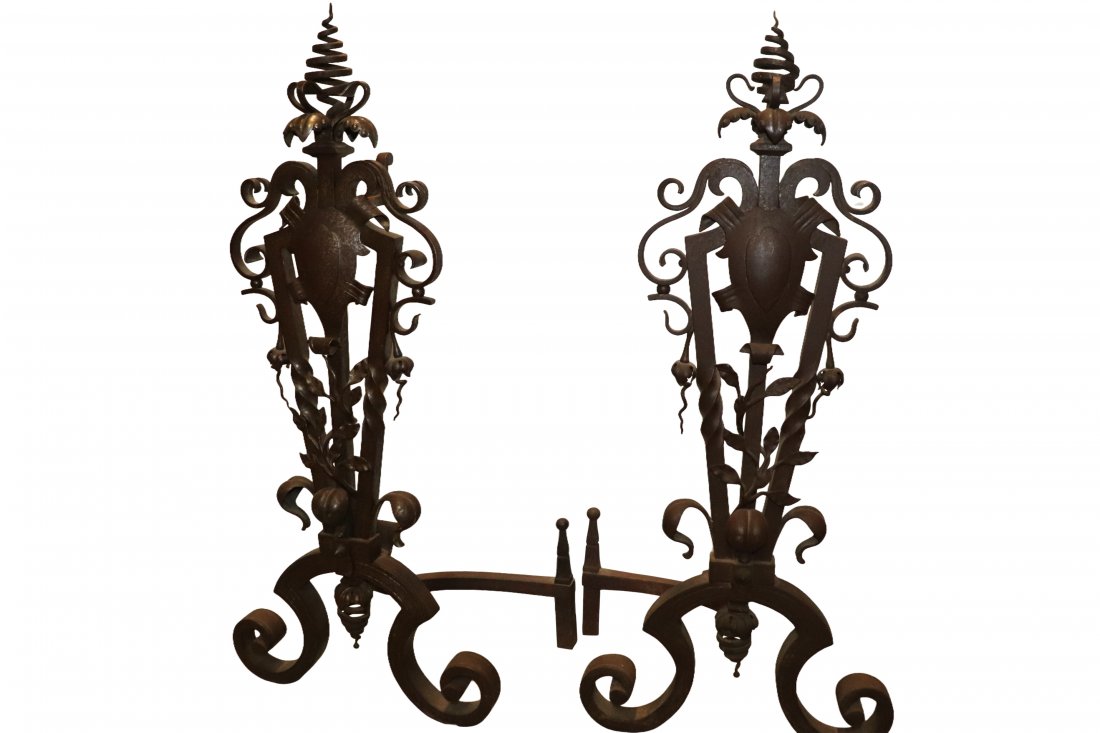 Iron Gothic Andirons: Iron Gothic Andirons Dimensions: 32 inches x 14 inches x 10 inches Please refer to photos for more details. CONDITION Please inspect each lot and deem your own opinions on condition, description, prov