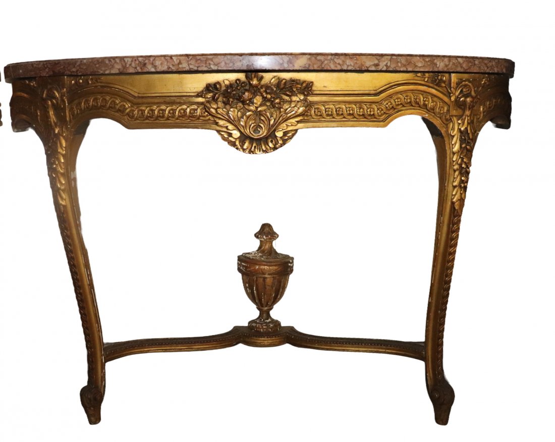 Pair Marble Top French Gilt Wood  Console Tables (1 of 6)