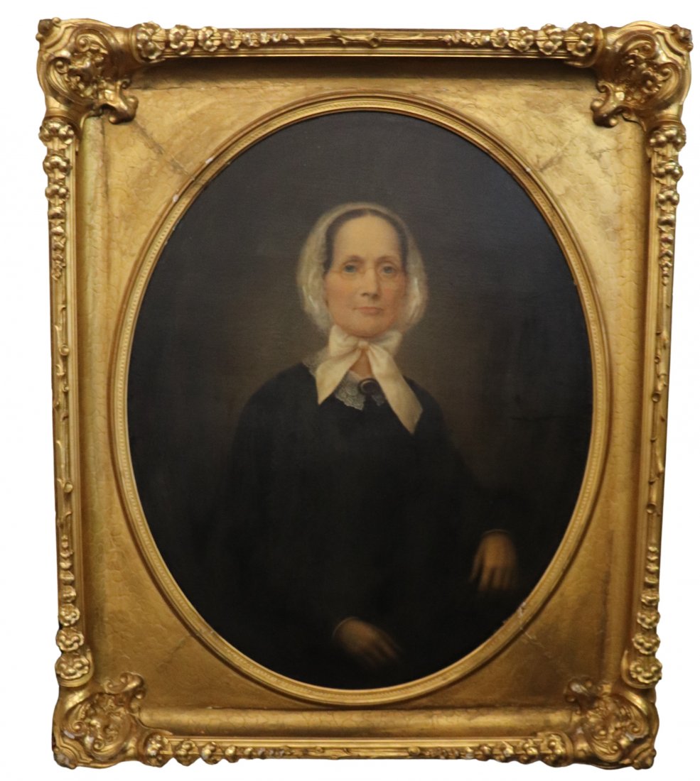 Antique Portrait Woman with Bonnet  in Gilt Frame (1 of 3)