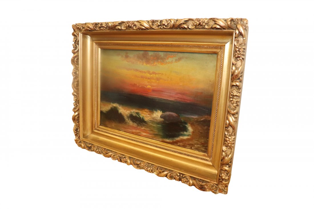 Stormy Seas at Sunset Oil on canvas Painting (1 of 3)