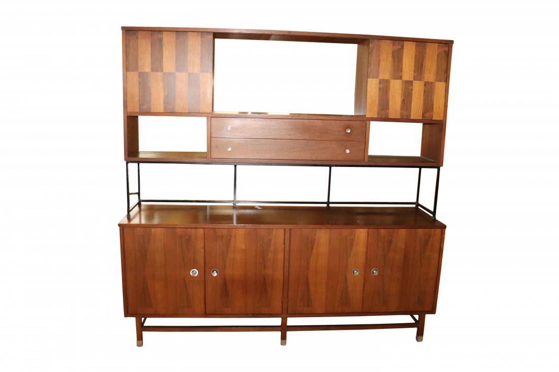 Wall Unit Long Credenza Hutch Top by Stanley in Walnut (1 of 4)