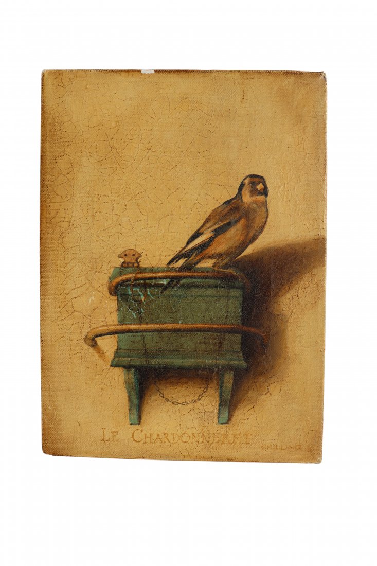 Signed Skilling Painting of Bird: A realist painting by William Skilling. A 20th century painter. William Skilling (Born 1940) is active/lives in New York / United Kingdom. Small bird unframed Dimensions: 11inches high x 8 inches wide