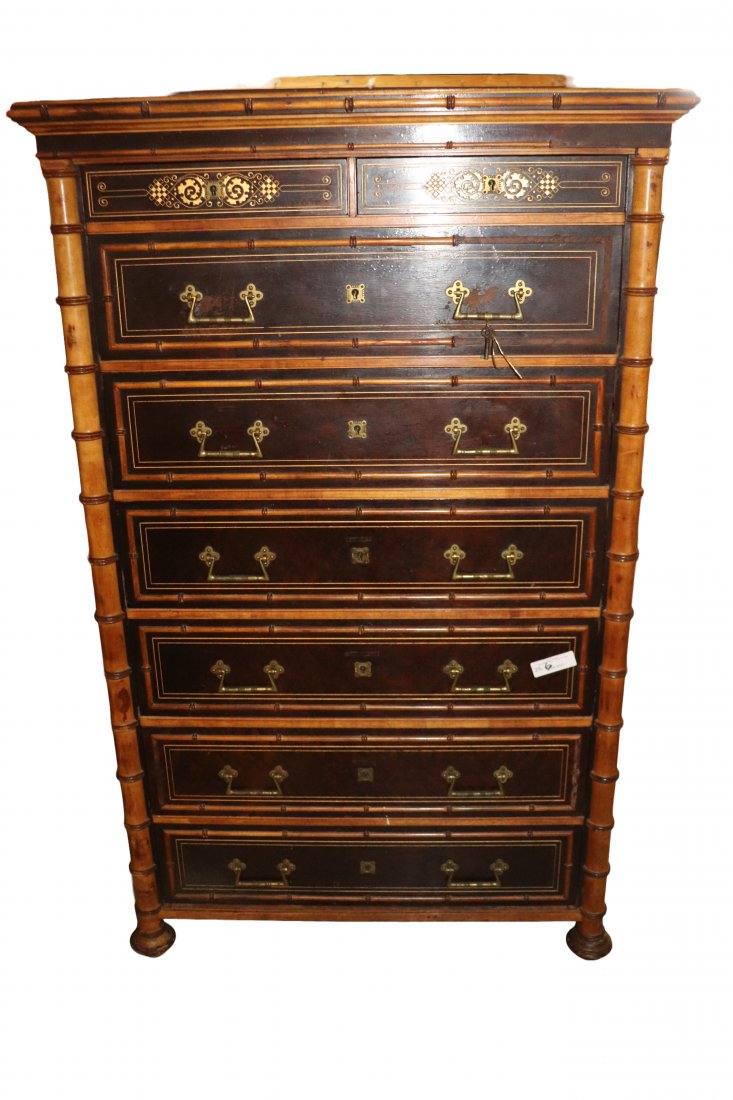 Herter Bros Signed Tall Bamboo Chest (1 of 6)