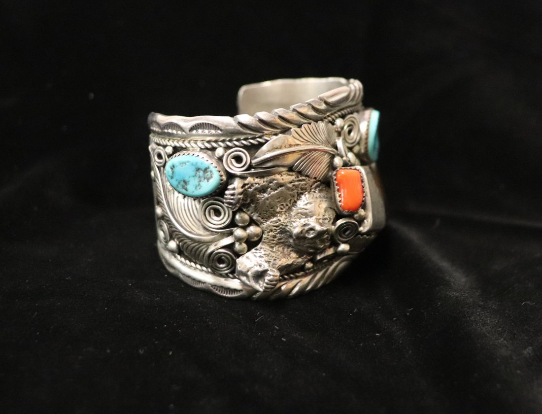Navajo Sterling, Turquoise, & Claw Cuff Bracelet (1 of 4)