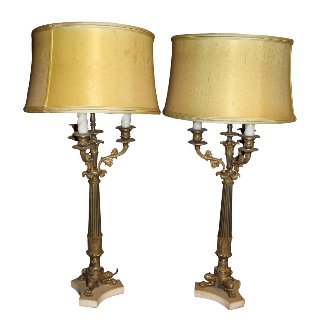 Antique Brass Candelabra Lamps With Shades (1 of 4)