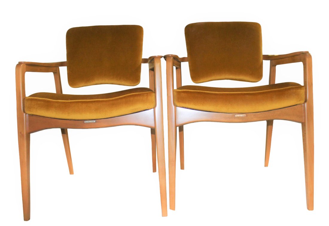 John Stuart Signed MCM Pivot Back Chairs Gold Velvet (1 of 4)