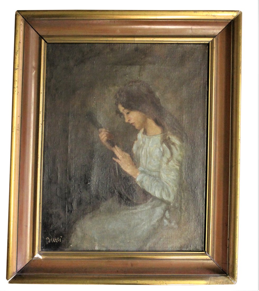 Original Frantisek Oil on Canvas Portrait Of  A Young Woman Playing Mandolin (1 of 5)