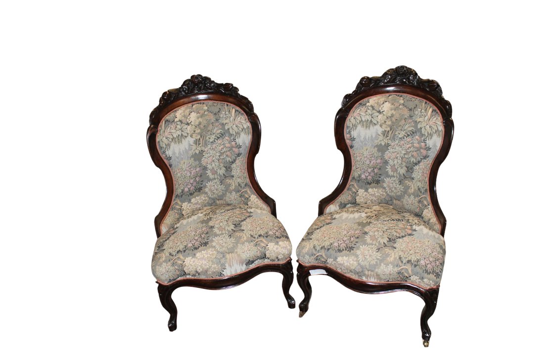 John Belter Chairs Slipper Chairs.  Upholstered seat with Rosewood Back (1 of 3)