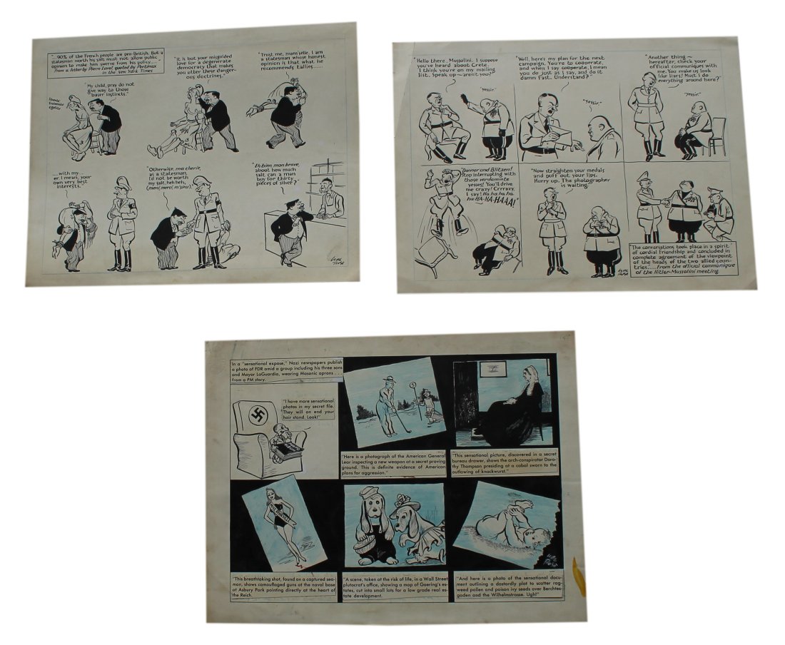 Carl Rose Original Illustrations Collection of 3.: Collection 3 original Illustrations Nazi Themed illustrations. Carl Rose, 1903 â€“ 1971 was an American cartoonist whose work appeared in The New Yorker, Popular Science, The Saturday Evening Pos