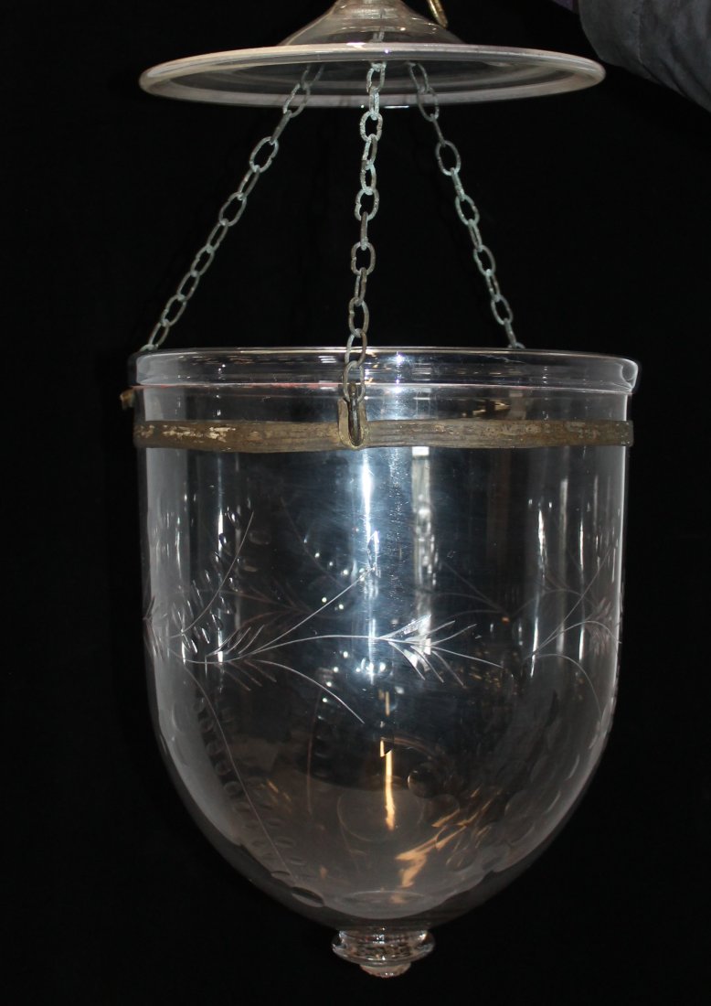 Antique Bell Jar Etched Stars English High Victorian Brass, Glass, Blown Glass (1 of 3)