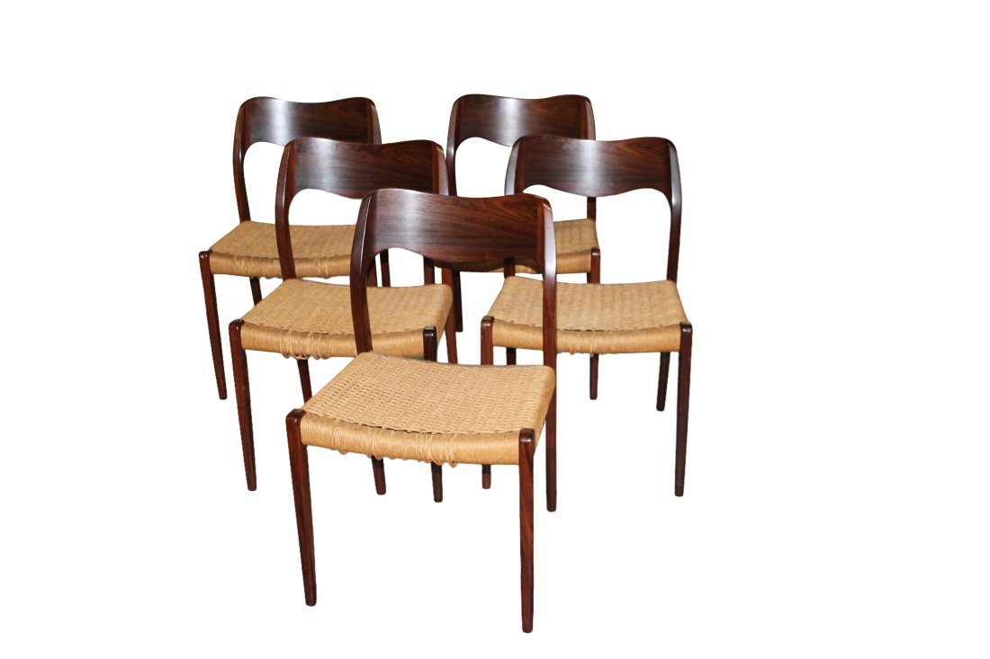 Niels Otto Moller MCM Rosewood And Papercord Dining Chairs (1 of 7)