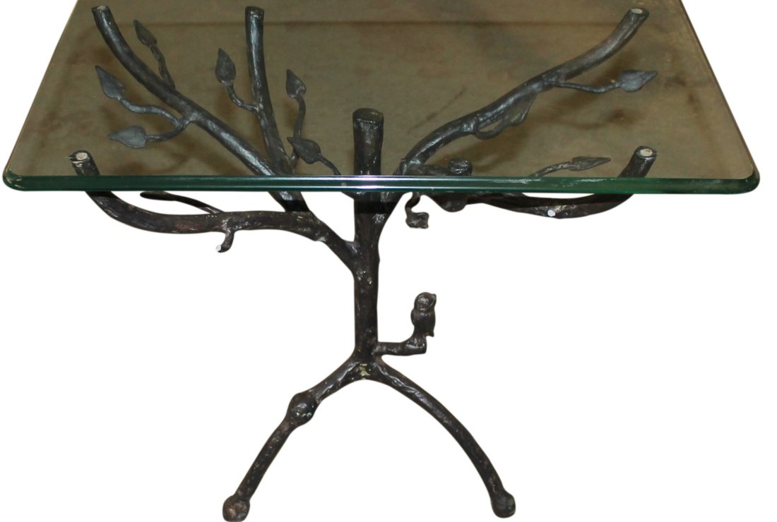 Diego Giacometti Style Organic Twig  & Owl Glass Top Table (1 of 3)