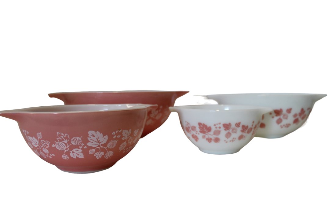 Vintage Pink and White Gooseberry  Pyrex Set (1 of 6)