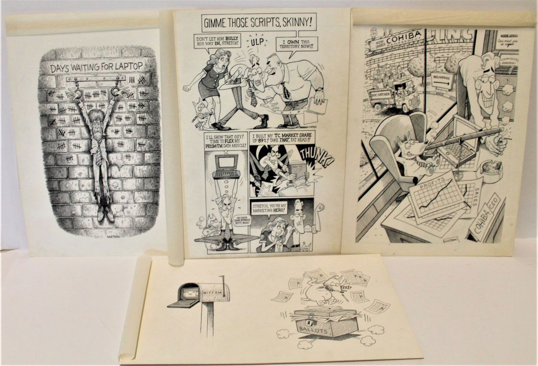 R.J. Matson 4 piece collection cartoon Illustrations- Signed (1 of 4)