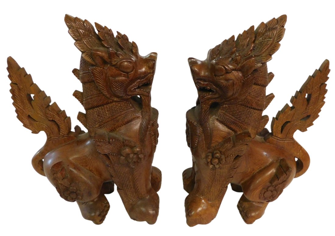 Chinese Carved Wood Foo Dogs (1 of 4)