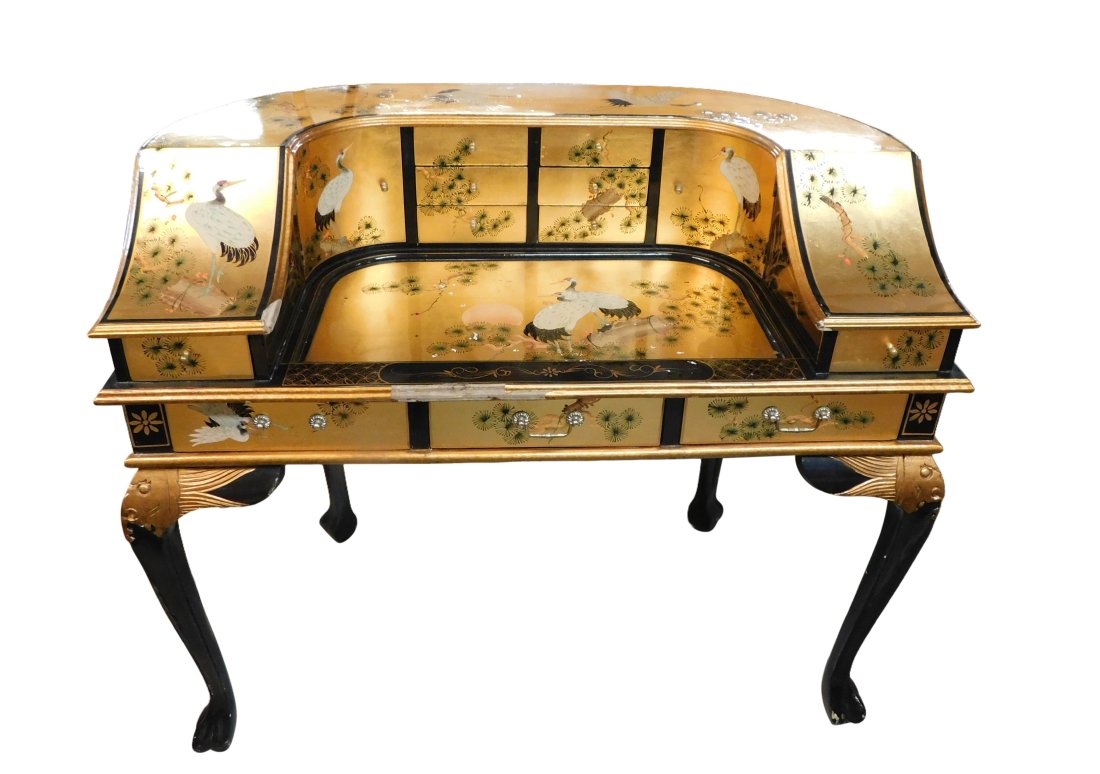 Oriental Gold Leaf Crane Desk & Chair (1 of 18)