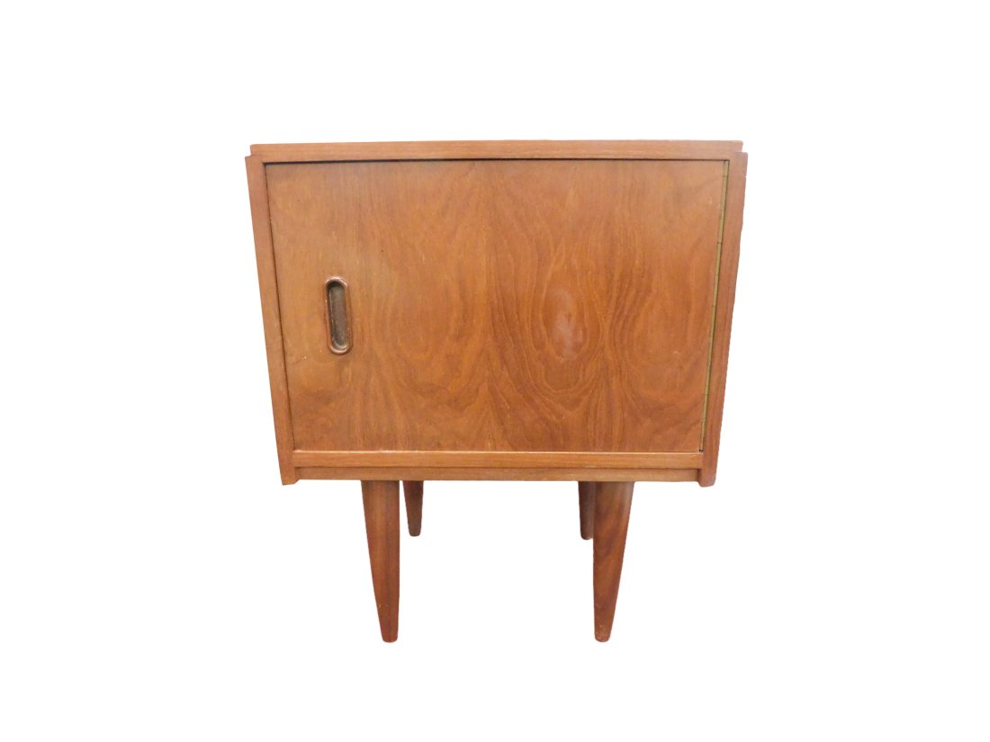 MCM Petite Night Stand Night Cabinet: MCM Petite Night Stand Night Cabinet single door. - door is a little tight in opening Dimensions: 22 inches tall x 12 inches wide x 17.5 inches long Please refer to photos for more details. Click on p