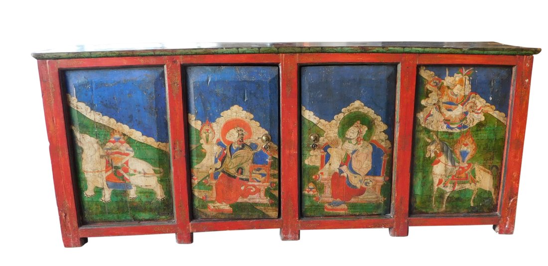 Antique Tibetan 4 Door Low Storage Cabinet (1 of 11)