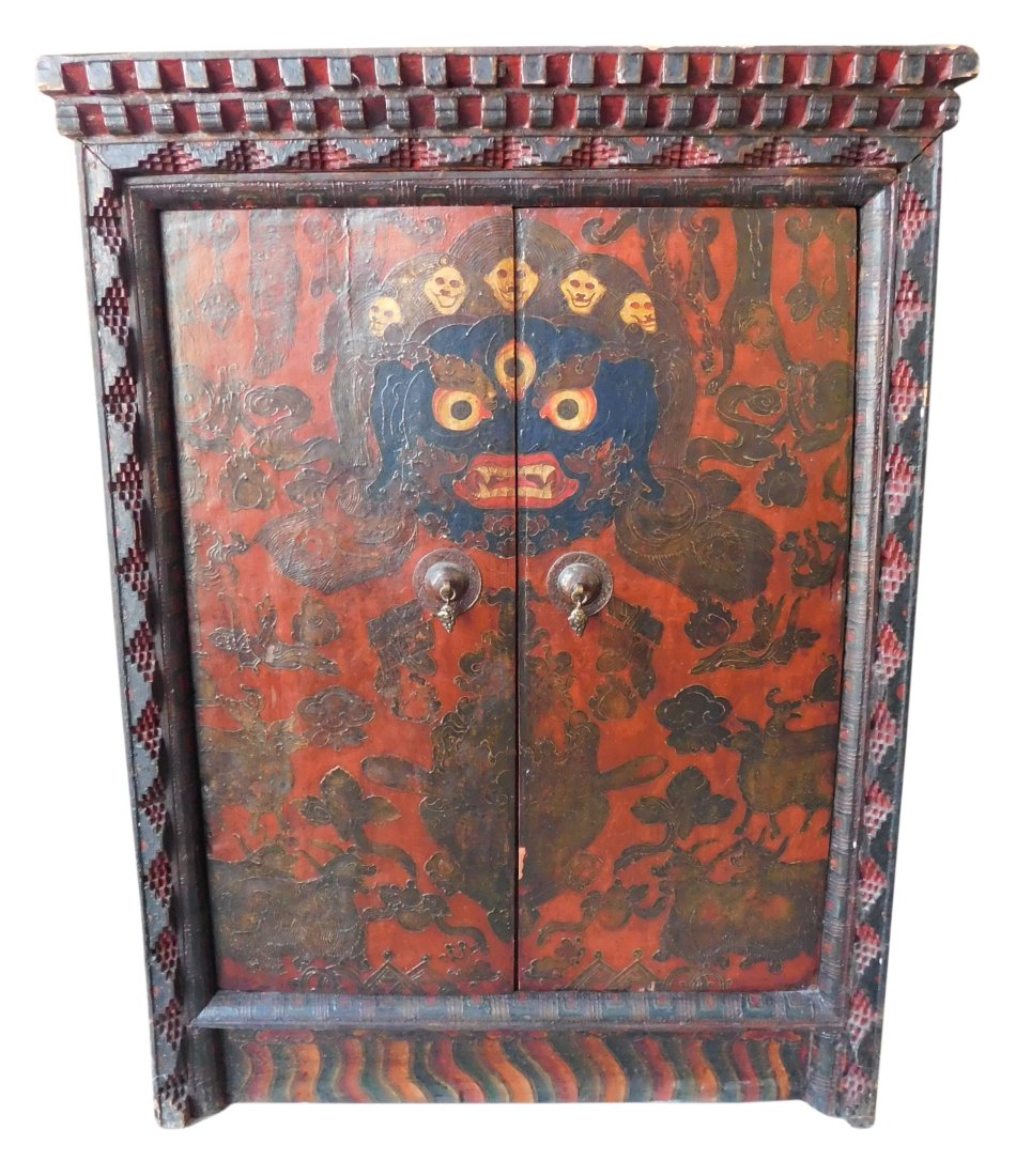 Antique Tibetan Hand Painted Offering Cabinet (1 of 6)