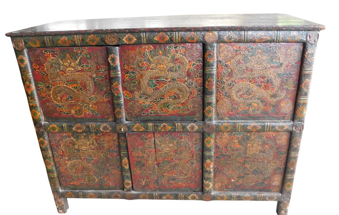 Antique Tibetan Dragon Cabinet. (1 of 6)