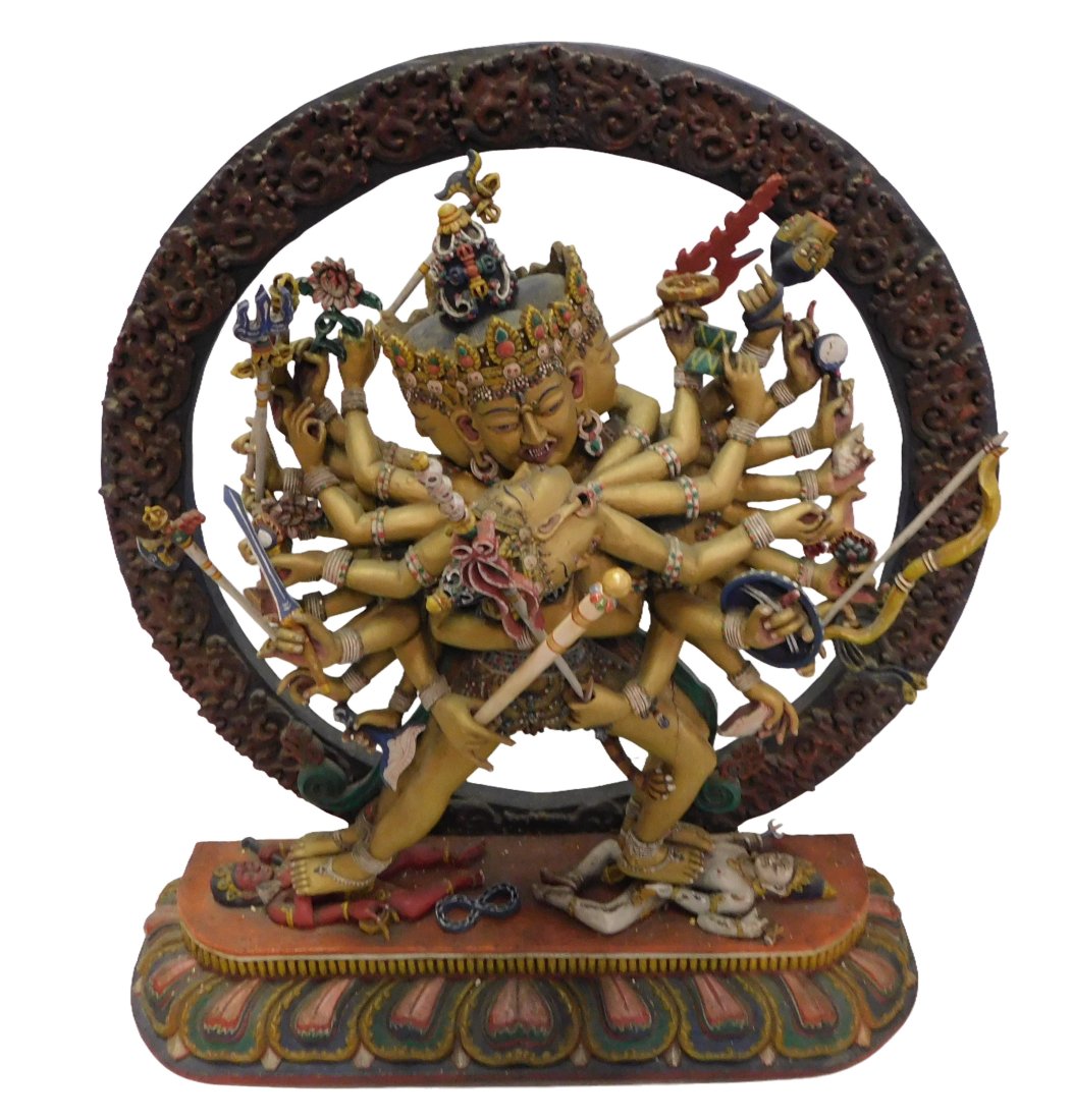 Tibetan Saá¹ƒvara Buddha Four Faces Fertility God Statute & Consort (1 of 6)