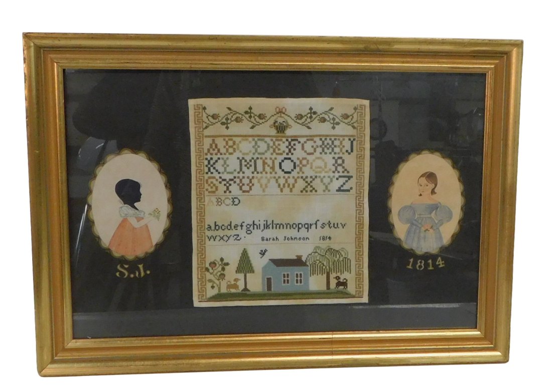 Antique Hand Stitched Family Register & Silhouette's 1814 (1 of 5)