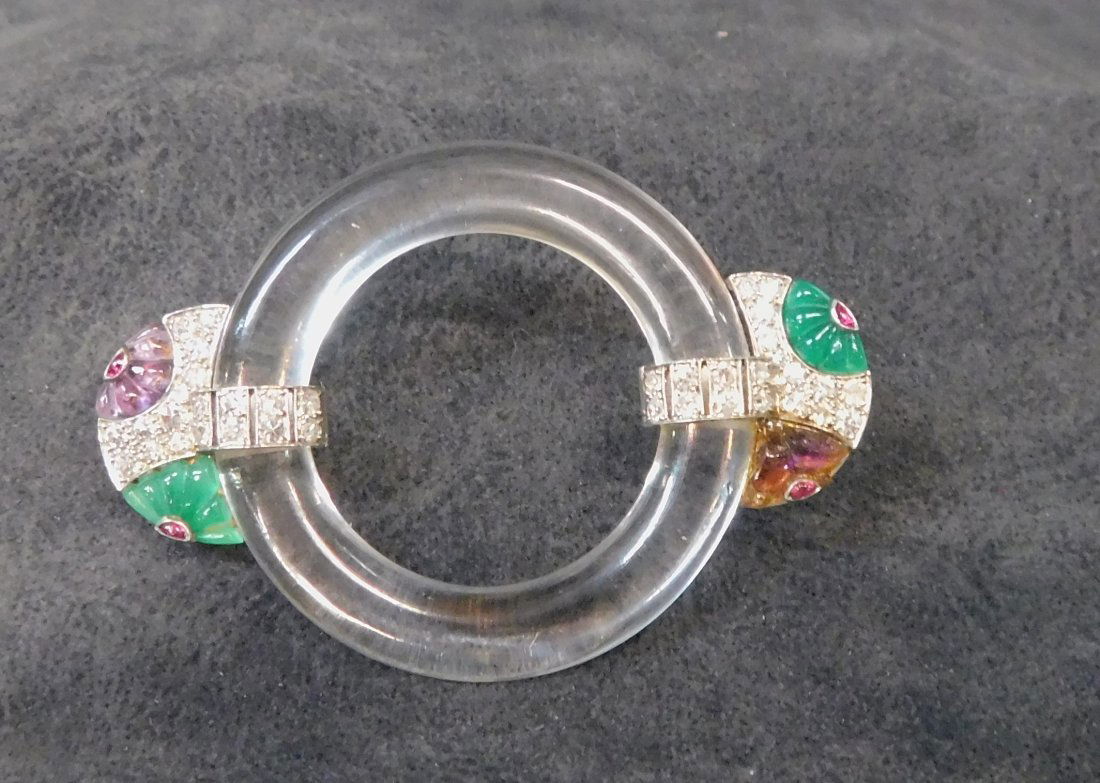 Art Deco Rock Crystal Platinum Brooch with Single Cut Diamonds (1 of 9)