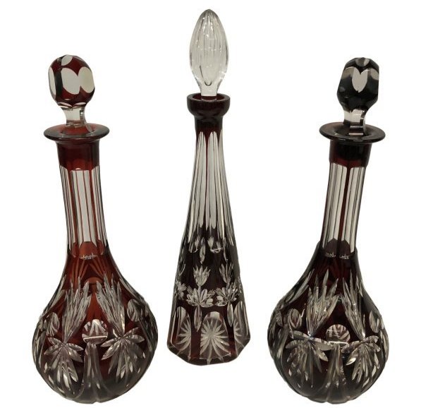 Bohemian Glass Collection of 3 decanters (1 of 9)