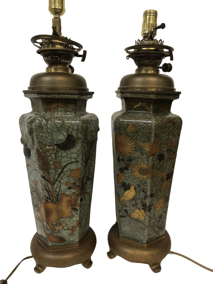 Leaf & Vine Hand painted converted oil lamps (1 of 8)