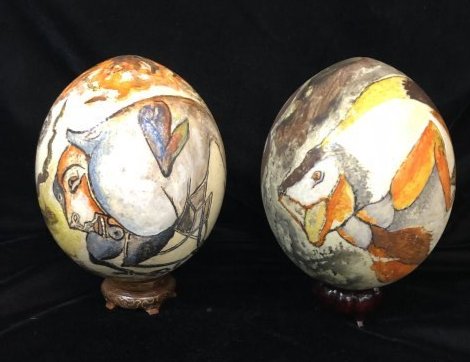 Hand painted  Ostrich Size Eggs.  Signed (1 of 8)