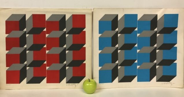 Victor Vasarely Style Geometric lithographs, signed (1 of 7)