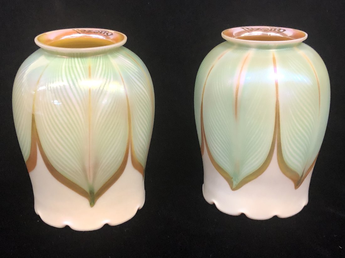 Quezal Signed Pulled Feather Lamp Shades (1 of 5)