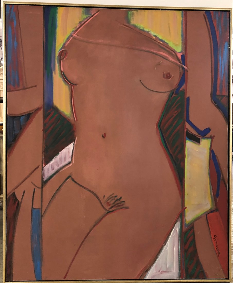 Signed Helga Ginevra Large Nude Painting: Nude Torso Painting Signed By Helga Ginevra Born 1938. From a Prominent Villanova Estate Dimensions: 55 x 45 in Condition : Expand photos to see additional details. For more information or condition r