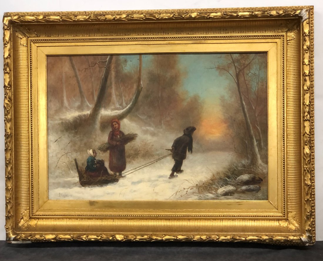 Antique Signed Winter Scene Painting (1 of 4)