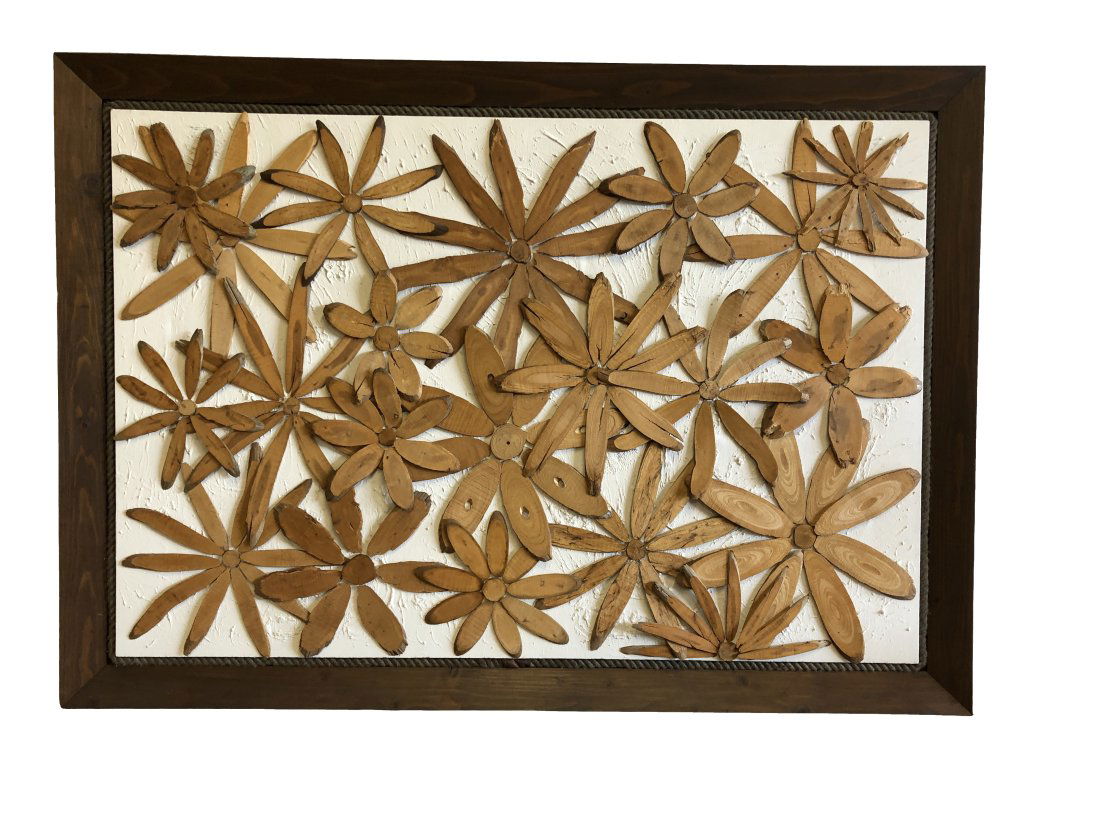 MCM Mixed Media wood Flowers on canvas Original Art (1 of 4)