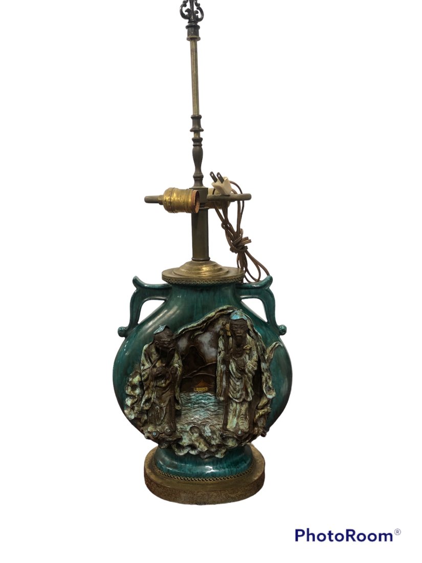 Chinese Shiwan  Figural  Pottery Lamp (1 of 4)