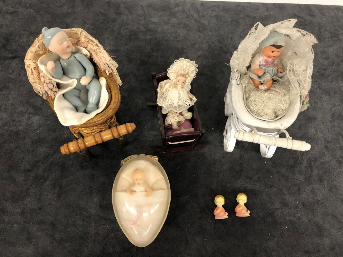 Collection Vintage Miniature Baby Dolls , Strollers, (1 of 6)