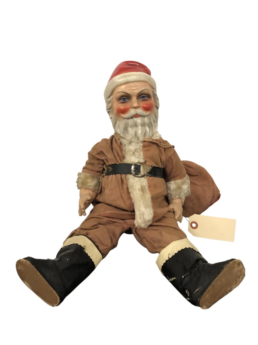 Antique Santa: Antique Santa. with sack. Believed to be from early 1940's. Clothes' show wear but appropriate for age. Please review photos for additional condition Dimensions: 19 inches tall Condition : Expand phot